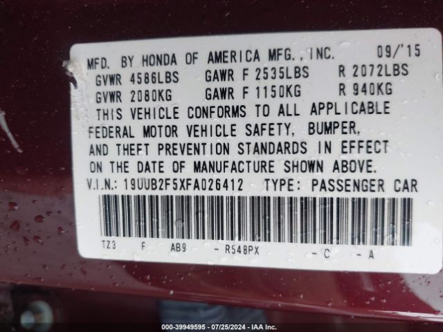 Photo 8 VIN: 19UUB2F5XFA026412 - ACURA TLX 