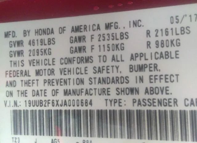 Photo 8 VIN: 19UUB2F6XJA000684 - ACURA TLX 