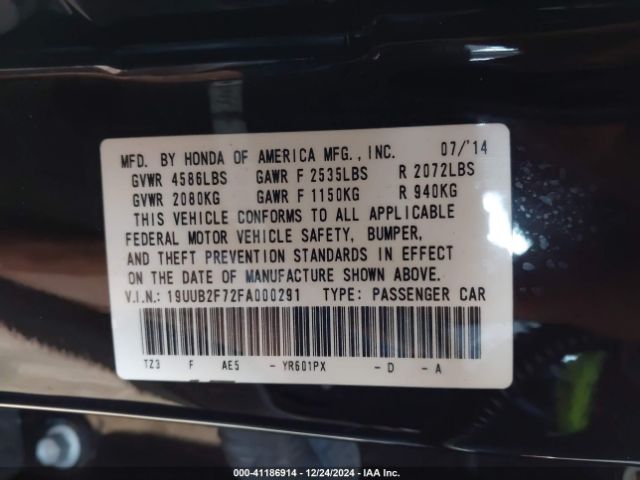 Photo 8 VIN: 19UUB2F72FA000291 - ACURA TLX 