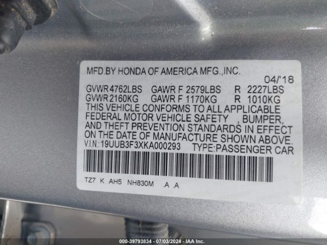 Photo 8 VIN: 19UUB3F3XKA000293 - ACURA TLX 