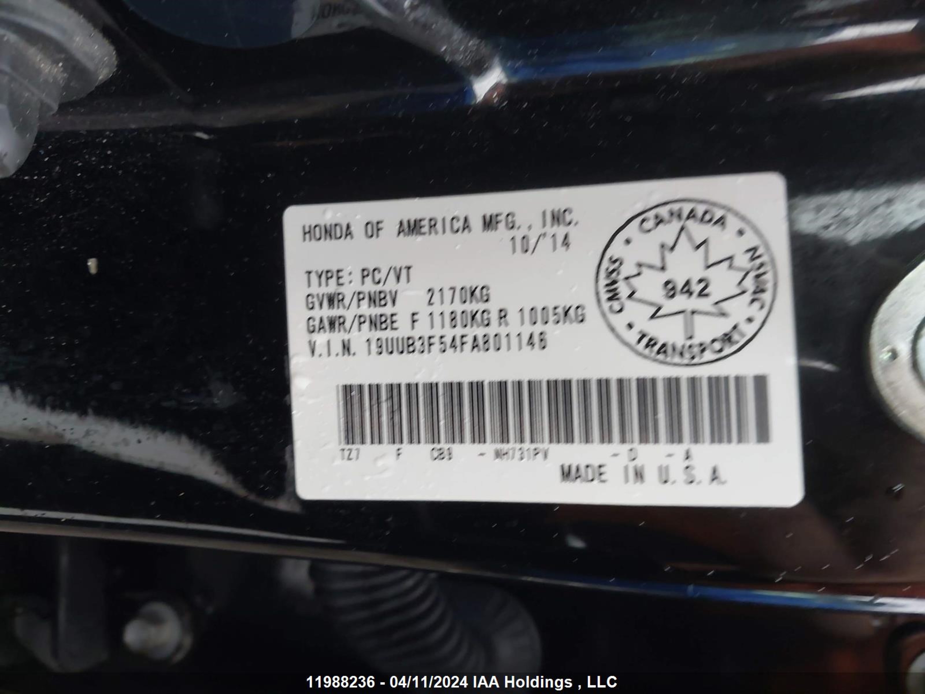 Photo 8 VIN: 19UUB3F54FA801146 - ACURA TLX 