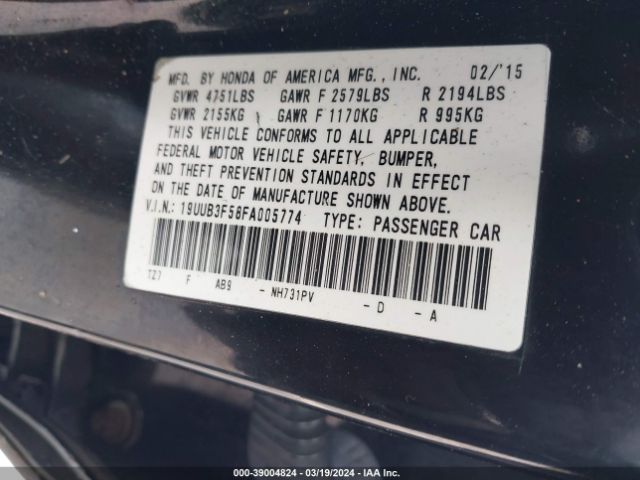 Photo 8 VIN: 19UUB3F58FA005774 - ACURA TLX 