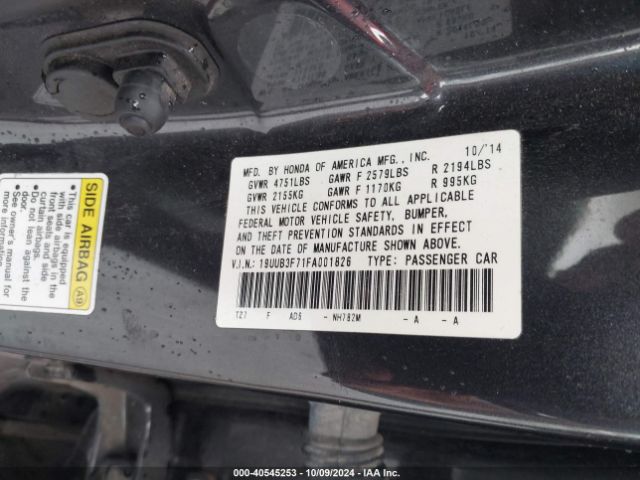 Photo 8 VIN: 19UUB3F71FA001826 - ACURA TLX 