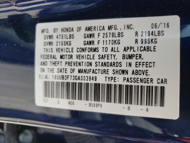 Photo 9 VIN: 19UUB3F73GA003949 - ACURA TLX ADVANC 