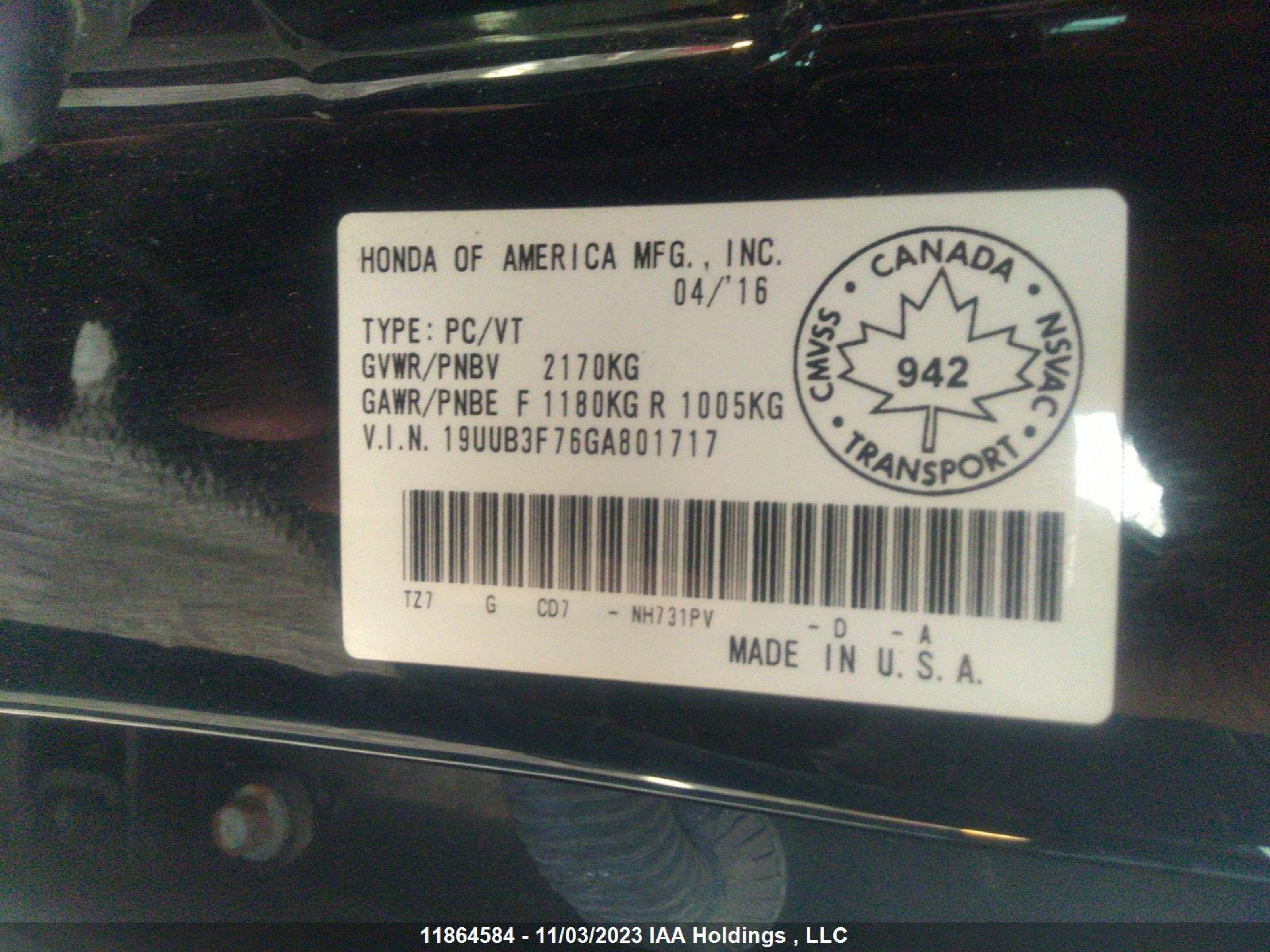 Photo 8 VIN: 19UUB3F76GA801717 - ACURA TLX 