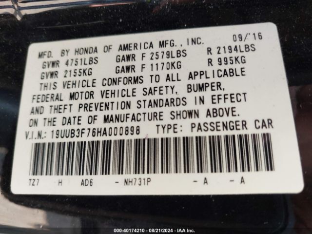 Photo 8 VIN: 19UUB3F76HA000898 - ACURA TLX 