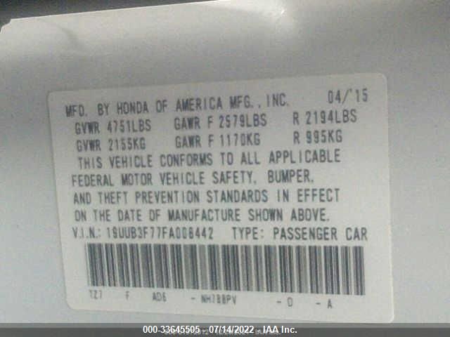 Photo 8 VIN: 19UUB3F77FA008442 - ACURA TLX 