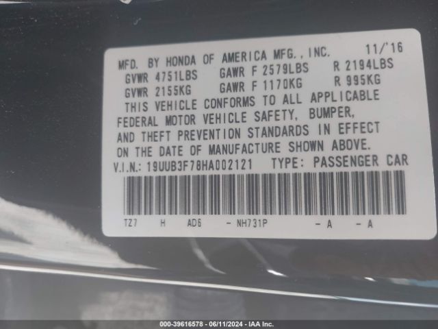 Photo 8 VIN: 19UUB3F78HA002121 - ACURA TLX 