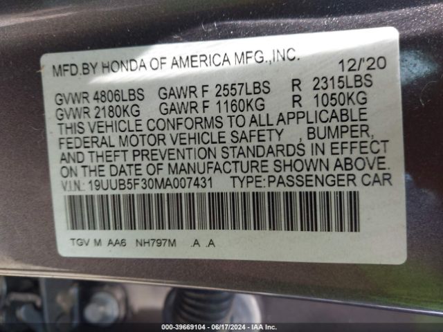 Photo 8 VIN: 19UUB5F30MA007431 - ACURA TLX 