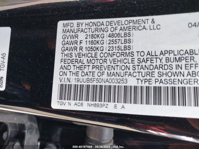 Photo 8 VIN: 19UUB5F50NA003253 - ACURA TLX 