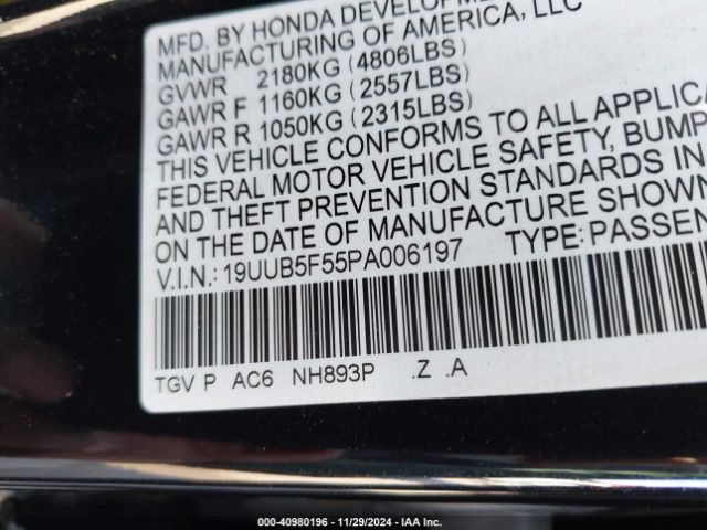 Photo 8 VIN: 19UUB5F55PA006197 - ACURA TLX 