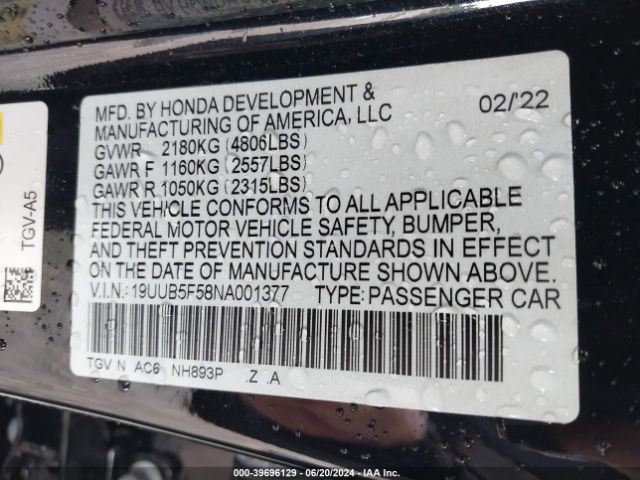 Photo 8 VIN: 19UUB5F58NA001377 - ACURA TLX TECH A 