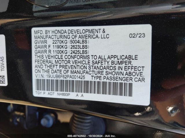 Photo 8 VIN: 19UUB6F62PA001425 - ACURA TLX 