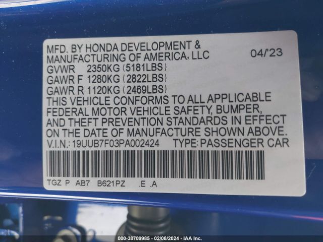 Photo 8 VIN: 19UUB7F03PA002424 - ACURA TLX 