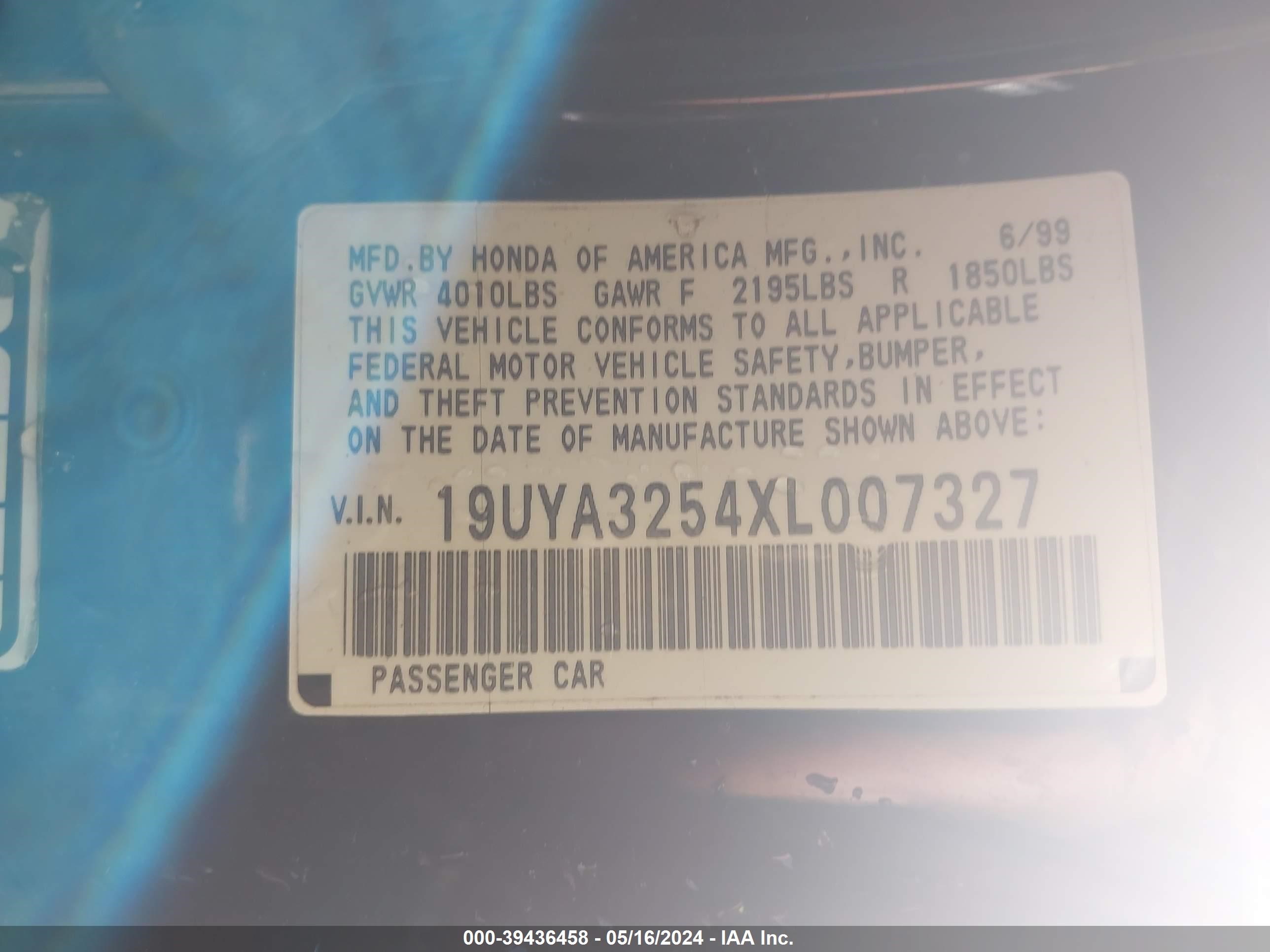 Photo 8 VIN: 19UYA3254XL007327 - ACURA CL 