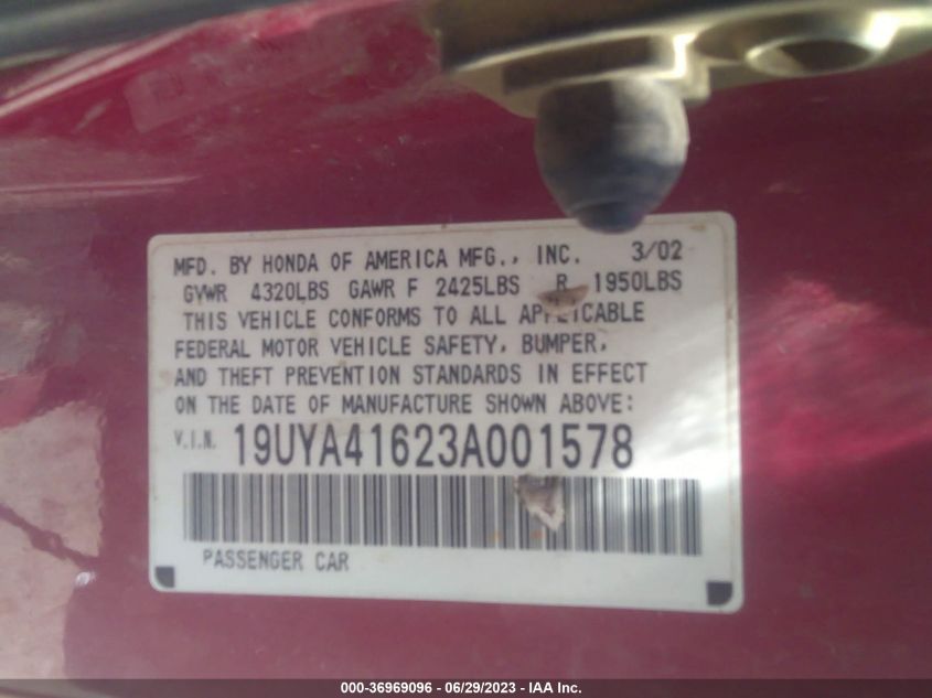 Photo 8 VIN: 19UYA41623A001578 - ACURA CL 