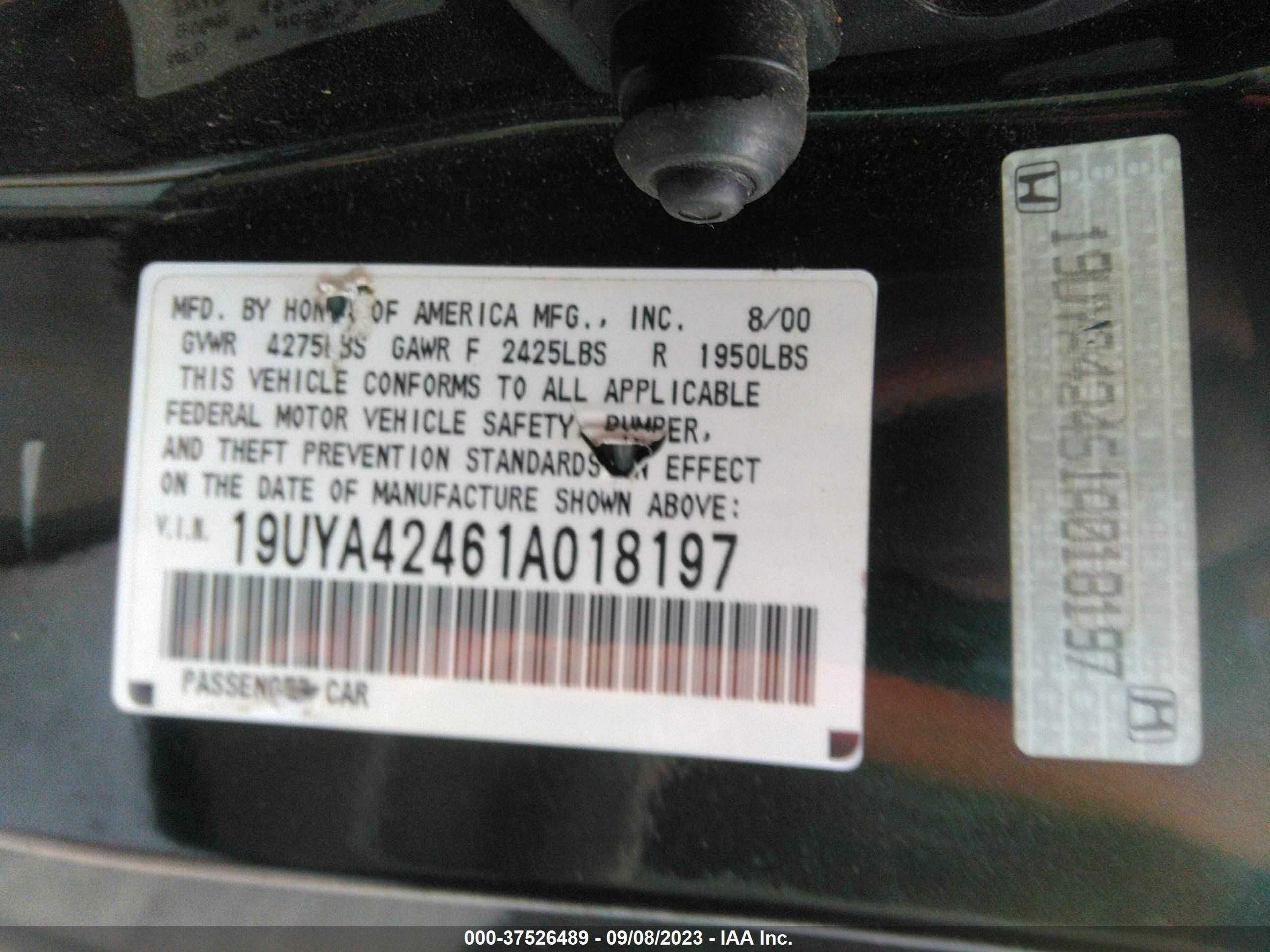 Photo 8 VIN: 19UYA42461A018197 - ACURA CL 