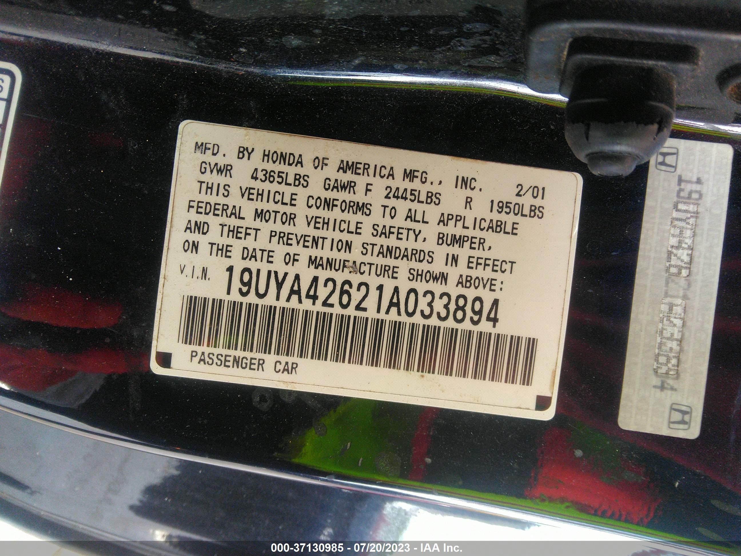 Photo 8 VIN: 19UYA42621A033894 - ACURA CL 