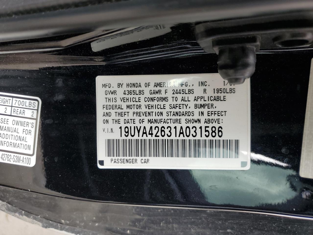 Photo 11 VIN: 19UYA42631A031586 - ACURA CL 