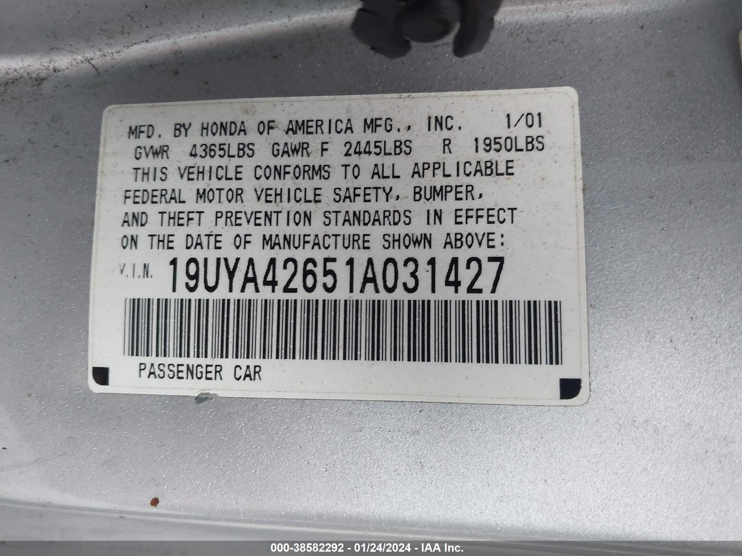 Photo 8 VIN: 19UYA42651A031427 - ACURA CL 