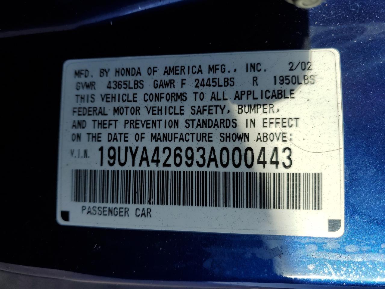 Photo 11 VIN: 19UYA42693A000443 - ACURA CL 