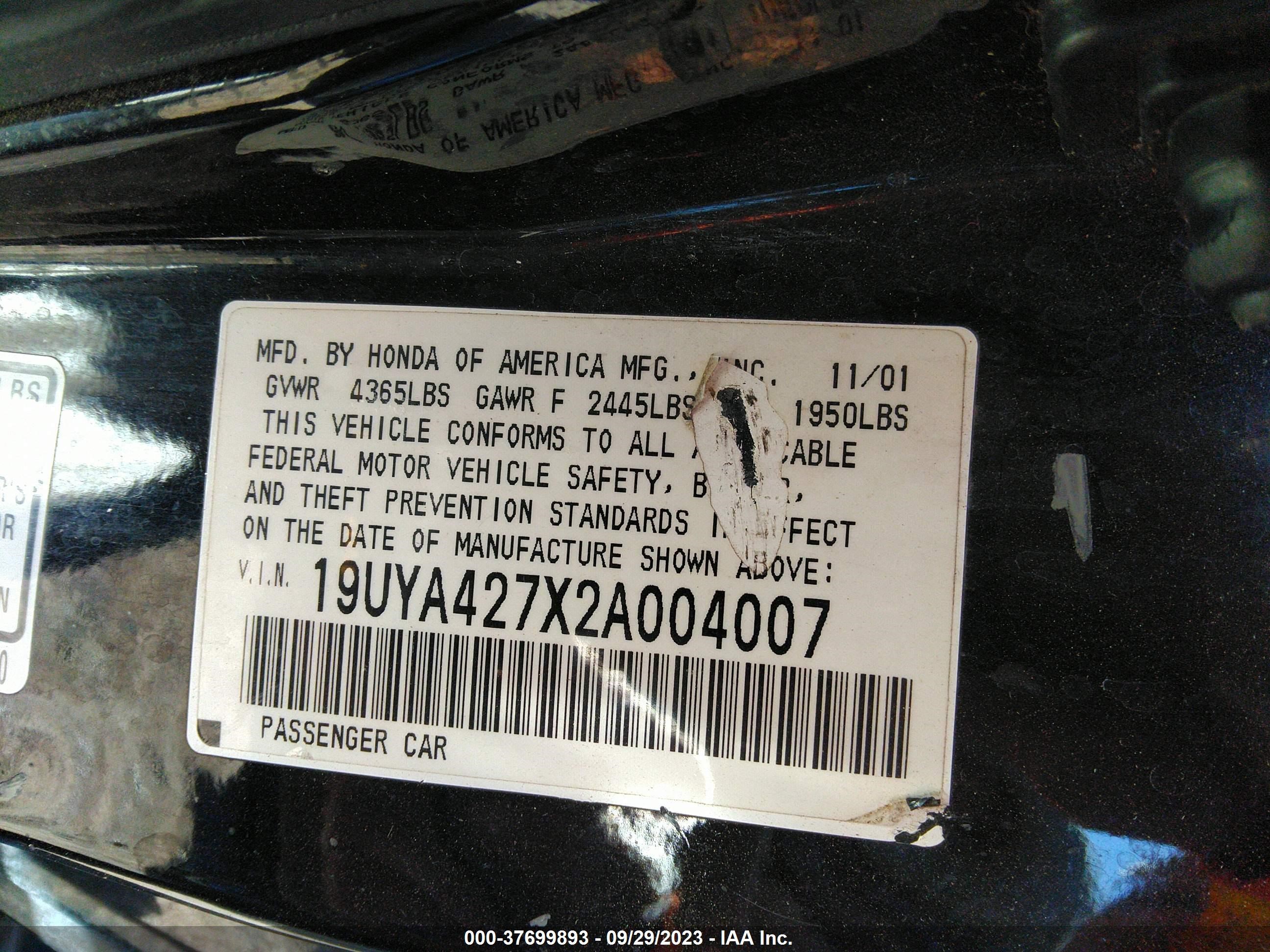 Photo 8 VIN: 19UYA427X2A004007 - ACURA CL 