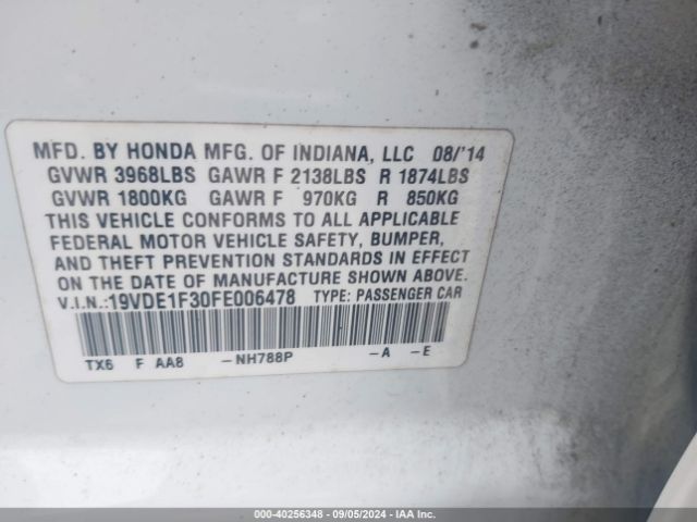 Photo 8 VIN: 19VDE1F30FE006478 - ACURA ILX 