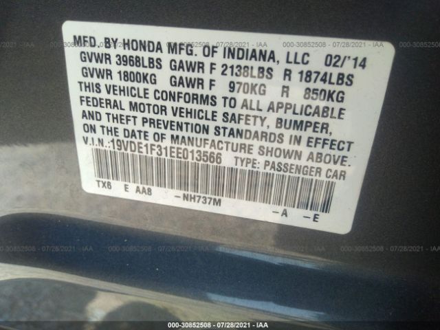 Photo 8 VIN: 19VDE1F31EE013566 - ACURA ILX 