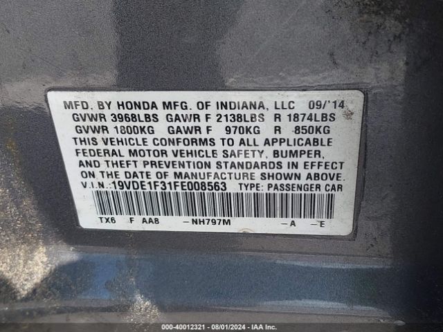 Photo 8 VIN: 19VDE1F31FE008563 - ACURA ILX 