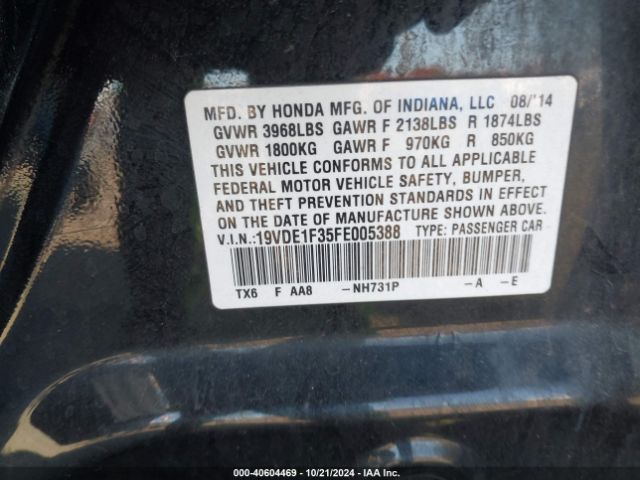 Photo 8 VIN: 19VDE1F35FE005388 - ACURA ILX 