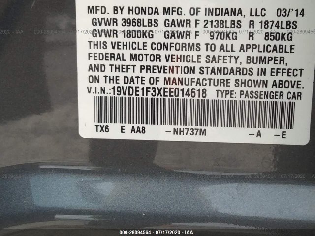 Photo 8 VIN: 19VDE1F3XEE014618 - ACURA ILX 