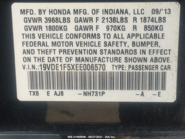 Photo 8 VIN: 19VDE1F5XEE006570 - ACURA ILX 