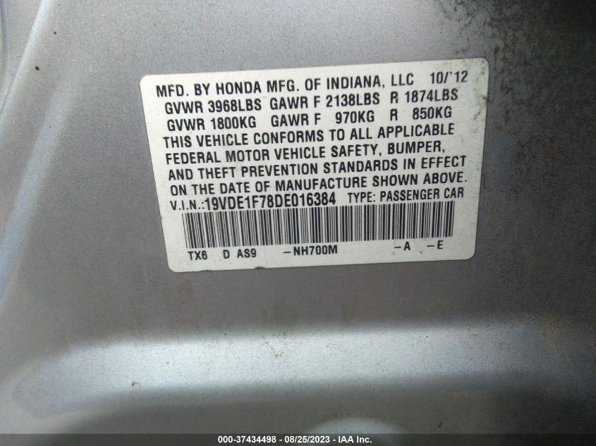 Photo 8 VIN: 19VDE1F78DE016384 - ACURA ILX 