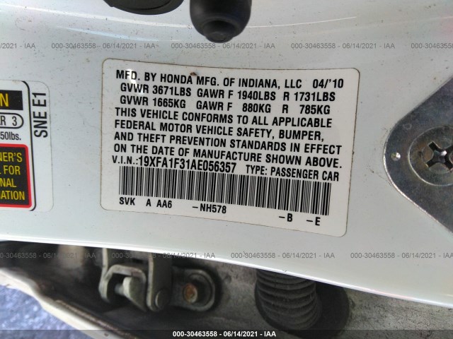 Photo 8 VIN: 19XFA1F31AE056357 - HONDA CIVIC SDN 