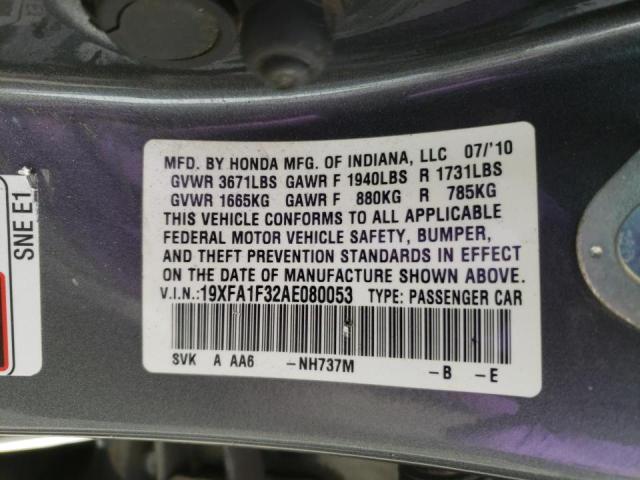 Photo 9 VIN: 19XFA1F32AE080053 - HONDA CIVIC VP 