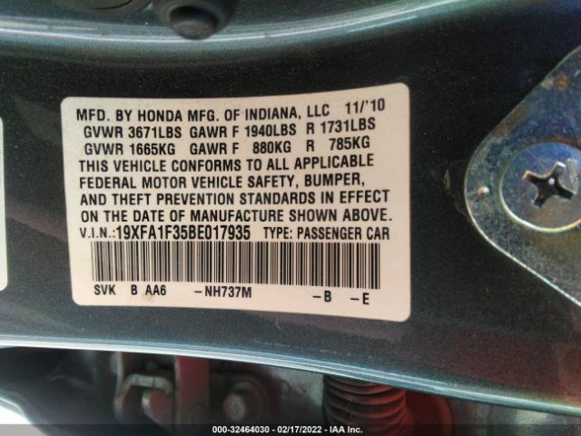 Photo 8 VIN: 19XFA1F35BE017935 - HONDA CIVIC SDN 