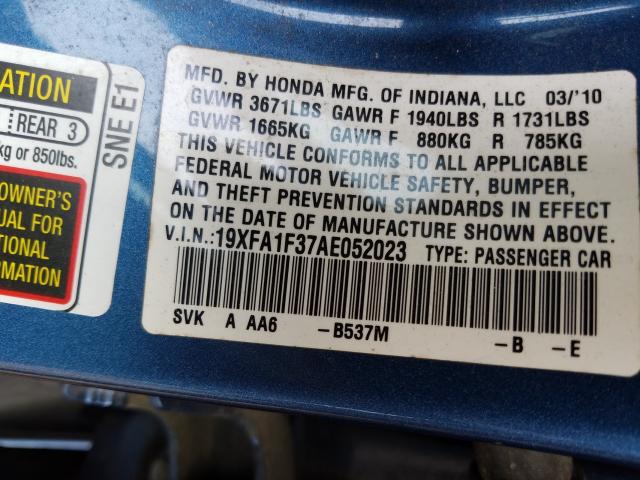 Photo 9 VIN: 19XFA1F37AE052023 - HONDA CIVIC VP 