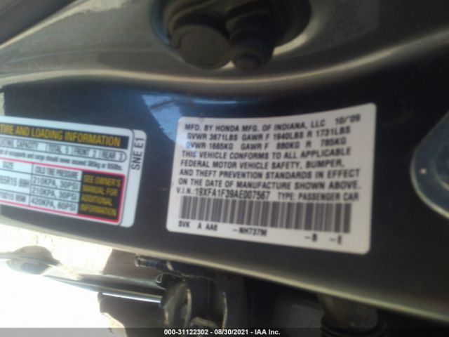 Photo 8 VIN: 19XFA1F39AE007567 - HONDA CIVIC SDN 