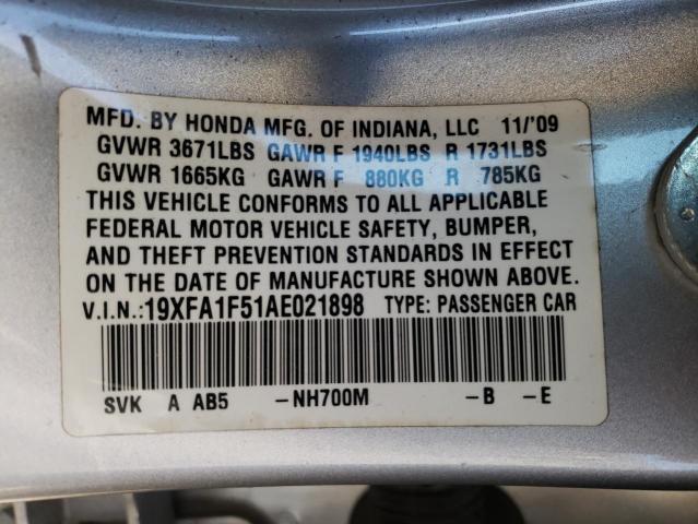 Photo 9 VIN: 19XFA1F51AE021898 - HONDA CIVIC LX 