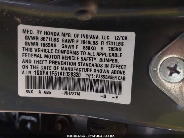 Photo 8 VIN: 19XFA1F51AE028320 - HONDA CIVIC 