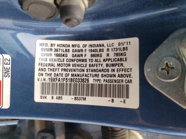 Photo 11 VIN: 19XFA1F51BE033826 - HONDA CIVIC LX 