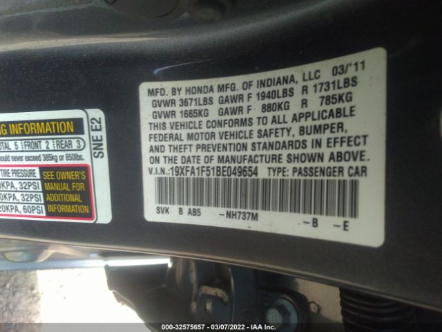 Photo 8 VIN: 19XFA1F51BE049654 - HONDA CIVIC SDN 