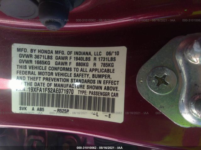 Photo 8 VIN: 19XFA1F52AE071970 - HONDA CIVIC SDN 