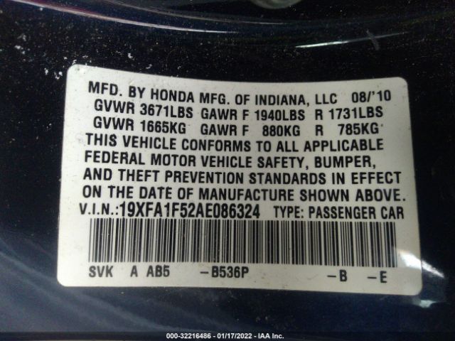 Photo 8 VIN: 19XFA1F52AE086324 - HONDA CIVIC SDN 