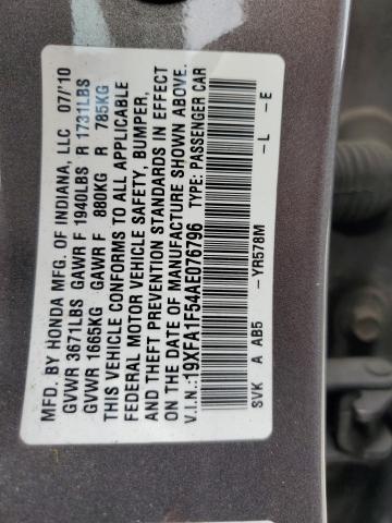 Photo 11 VIN: 19XFA1F54AE076796 - HONDA CIVIC LX 