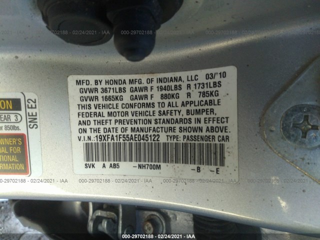 Photo 8 VIN: 19XFA1F55AE045122 - HONDA CIVIC SDN 