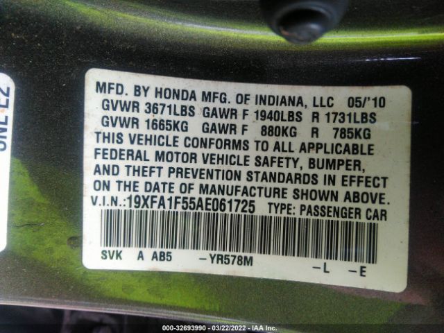 Photo 8 VIN: 19XFA1F55AE061725 - HONDA CIVIC SDN 