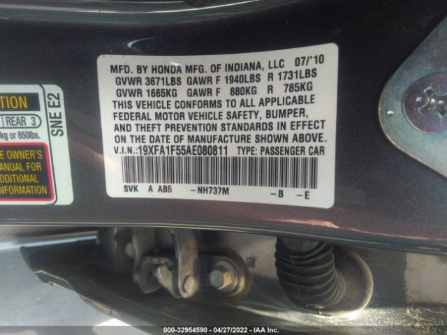 Photo 8 VIN: 19XFA1F55AE080811 - HONDA CIVIC SDN 