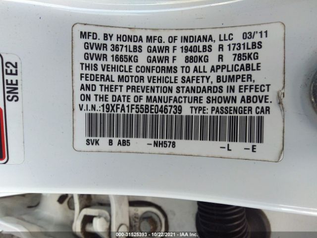 Photo 8 VIN: 19XFA1F55BE046739 - HONDA CIVIC SDN 