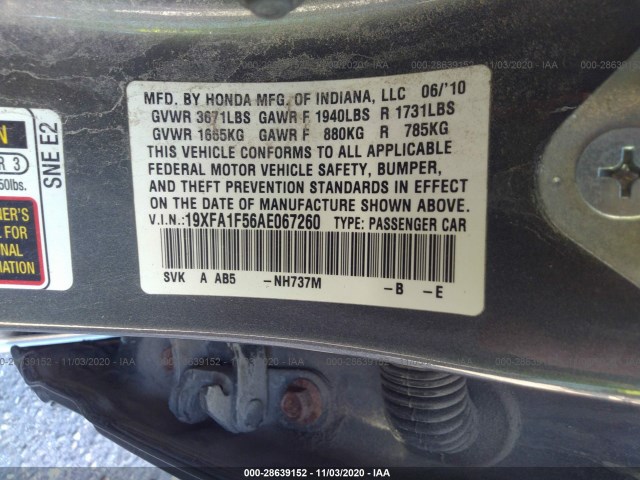 Photo 8 VIN: 19XFA1F56AE067260 - HONDA CIVIC SDN 